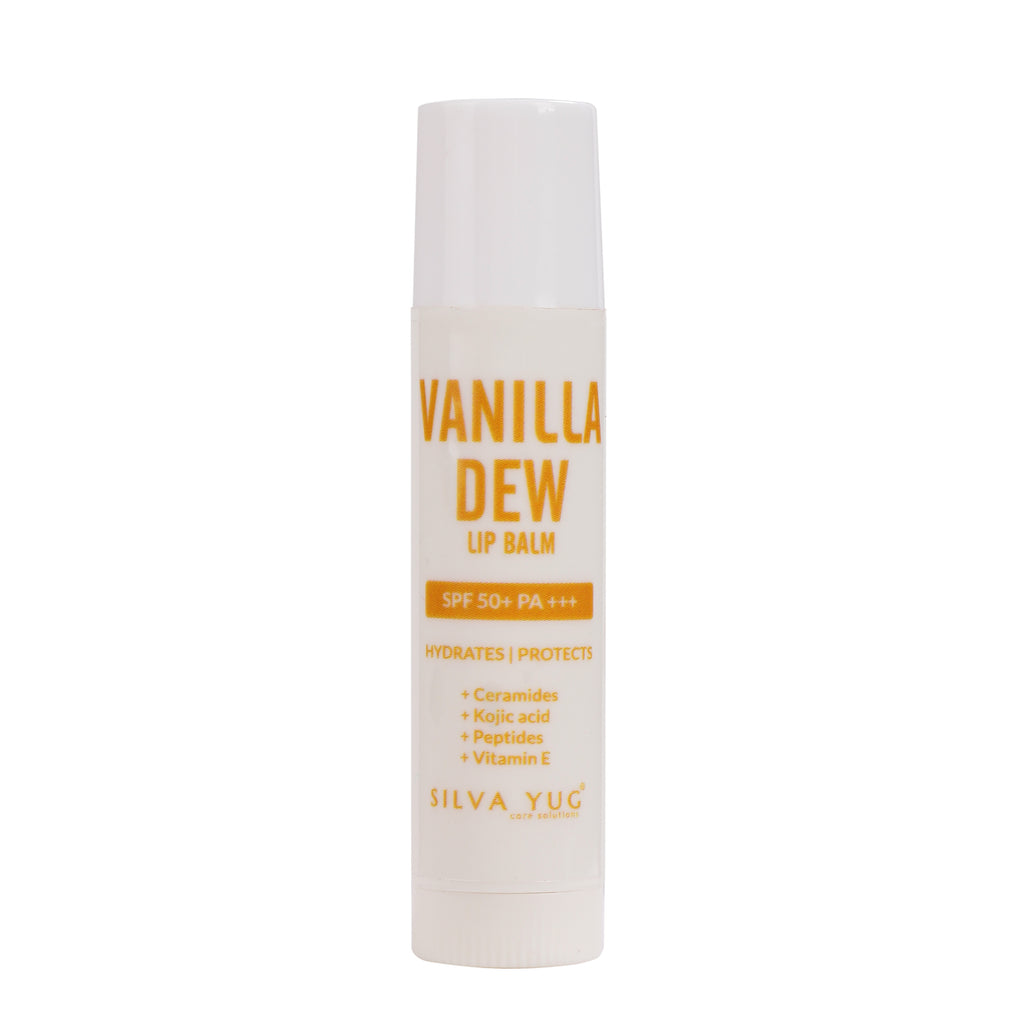 Vanilla Dew Lip Balm with SPF 50+ PA+++ | 5 g | Kojic Acid, Ceramides, Peptides & Vitamin E | Hydrating lip balm for dry lips | Protection for Women & Men