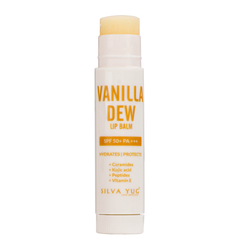 Vanilla Dew Lip Balm with SPF 50+ PA+++ | 5 g | Kojic Acid, Ceramides, Peptides & Vitamin E | Hydrating lip balm for dry lips | Protection for Women & Men