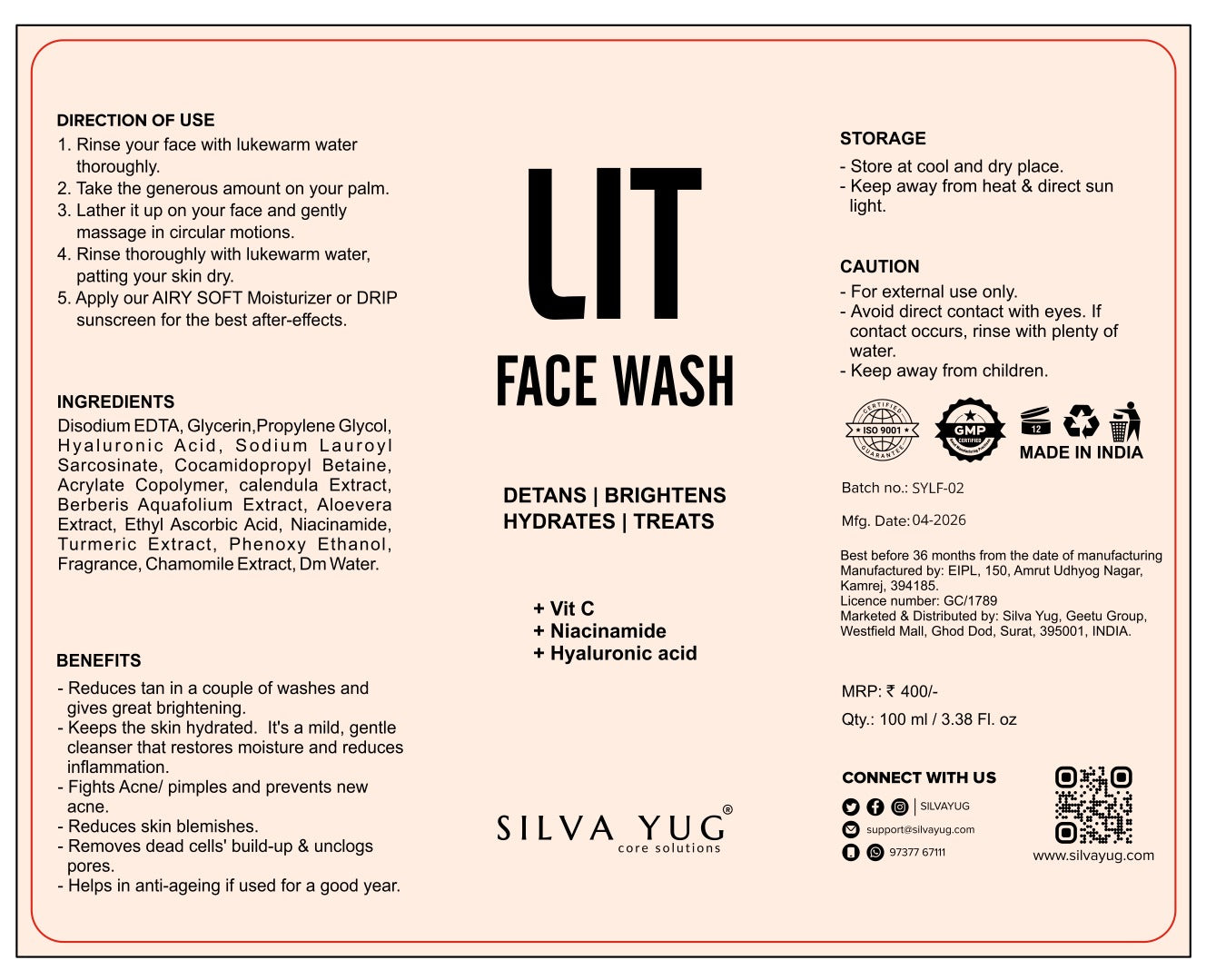 LIT Face Wash – Detans, Brightens, Hydrates & Treats
