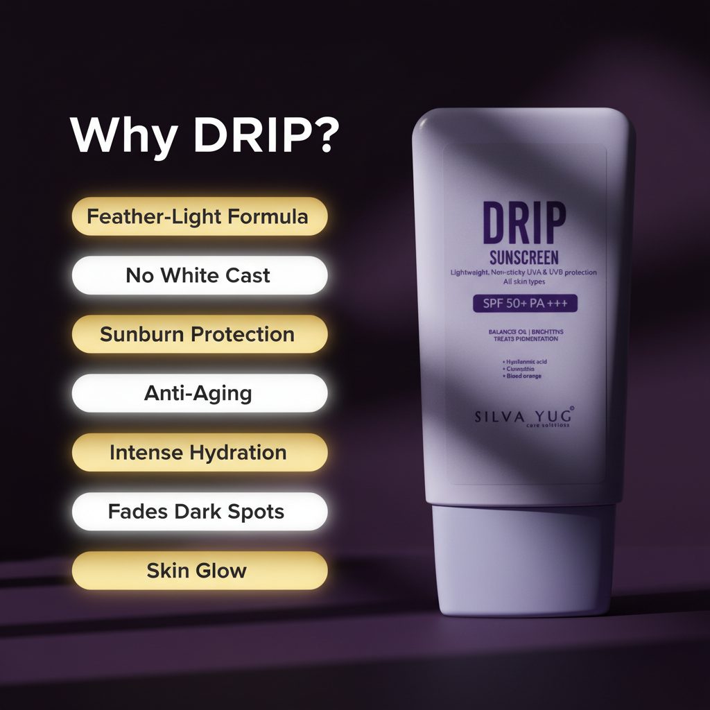 Drip Sunscreen SPF 50+ PA+++ | Absorption under 5 seconds | APF & Multi-Vitamins for glowing skin | Ultra Light weight, Non-sticky/ Non-Greasy protection from UVA & UVB rays that leaves No White Cast | Hyaluronic acid, Ceramides, Blood orange